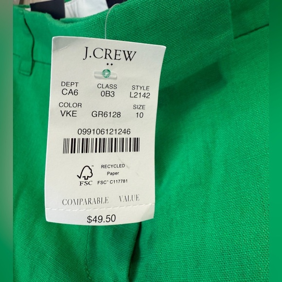 J. Crew Green Linen Scalloped Shorts Size 10 NWT - Picture 5 of 6